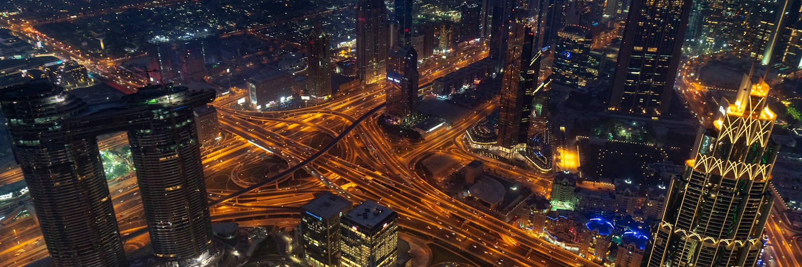 A busy city at night